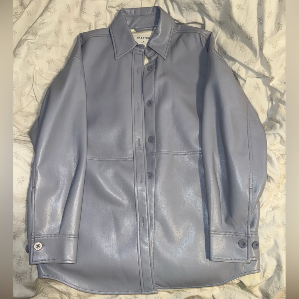 Aritzia Babaton Light Blue Leather Jacket